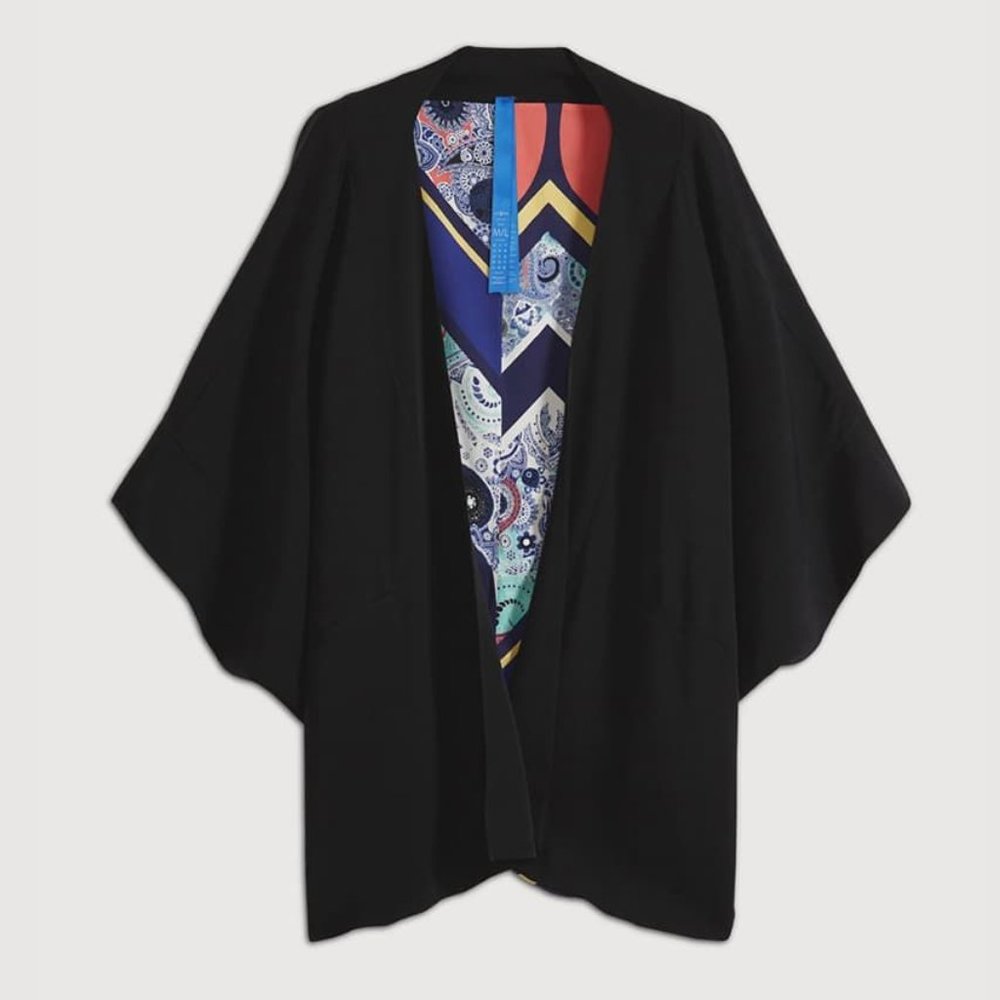 Kit and Ace Kimono Cover Up Poncho - Black Paisley
